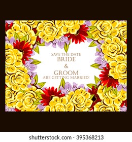 Vintage delicate invitation with flowers for wedding, marriage, bridal, birthday, Valentine's day.