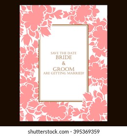 Vintage delicate invitation with flowers for wedding, marriage, bridal, birthday, Valentine's day. 