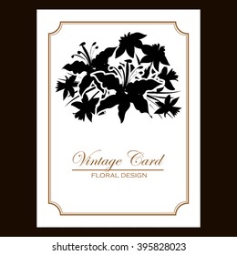 Vintage delicate invitation with flowers for wedding, marriage, bridal, birthday, Valentine's day.