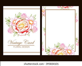Vintage delicate invitation with flowers for wedding, marriage, bridal, birthday, Valentine's day. Romantic vector illustration.