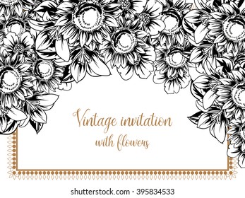 Vintage delicate invitation with flowers for wedding, marriage, bridal, birthday, Valentine's day. Romantic vector illustration.