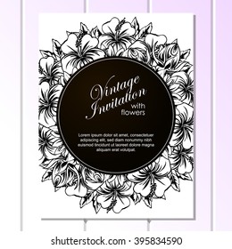 Vintage delicate invitation with flowers for wedding, marriage, bridal, birthday, Valentine's day. Romantic vector illustration.