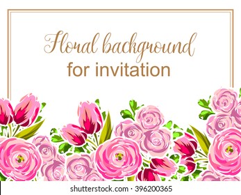 Vintage delicate invitation with flowers for wedding, marriage, bridal, birthday, Valentine's day.