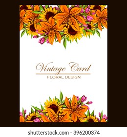 Vintage delicate invitation with flowers for wedding, marriage, bridal, birthday, Valentine's day.