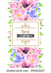 Vintage delicate invitation with flowers for wedding, marriage, bridal, birthday, Valentine's day.