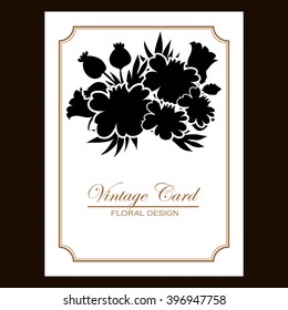 Vintage delicate invitation with flowers for wedding, marriage, bridal, birthday, Valentine's day.