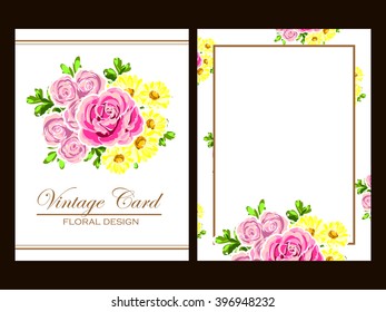 Vintage delicate invitation with flowers for wedding, marriage, bridal, birthday, Valentine's day.