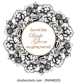 Vintage delicate invitation with flowers for wedding, marriage, bridal, birthday, Valentine's day.