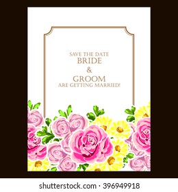 Vintage delicate invitation with flowers for wedding, marriage, bridal, birthday, Valentine's day. Romantic vector illustration.