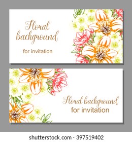 Vintage delicate invitation with flowers for wedding, marriage, bridal, birthday, Valentine's day. Romantic vector illustration.