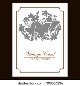 Vintage delicate invitation with flowers for wedding, marriage, bridal, birthday, Valentine's day.