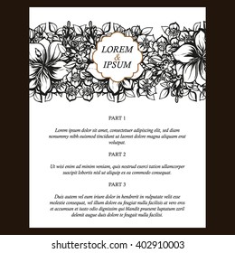 Vintage delicate invitation with flowers for wedding, marriage, bridal, birthday, Valentine's day. Romantic vector illustration.