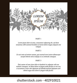 Vintage delicate invitation with flowers for wedding, marriage, bridal, birthday, Valentine's day. Romantic vector illustration.