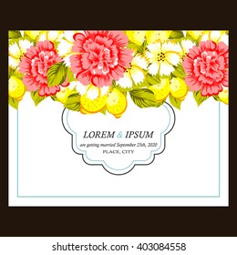Vintage delicate invitation with flowers for wedding, marriage, bridal, birthday, Valentine's day. Romantic vector illustration.