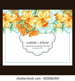 Vintage delicate invitation with flowers for wedding, marriage, bridal, birthday, Valentine's day. Romantic vector illustration.