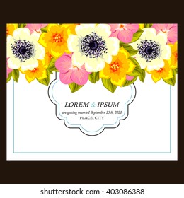 Vintage delicate invitation with flowers for wedding, marriage, bridal, birthday, Valentine's day. Romantic vector illustration.