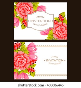 Vintage delicate invitation with flowers for wedding, marriage, bridal, birthday, Valentine's day. Romantic vector illustration.