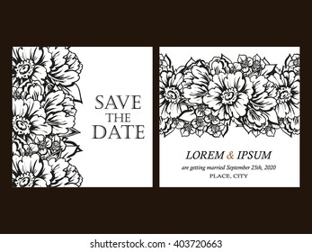 Vintage delicate invitation with flowers for wedding, marriage, bridal, birthday, Valentine's day. Romantic vector illustration.