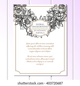 Vintage delicate invitation with flowers for wedding, marriage, bridal, birthday, Valentine's day. Romantic vector illustration.