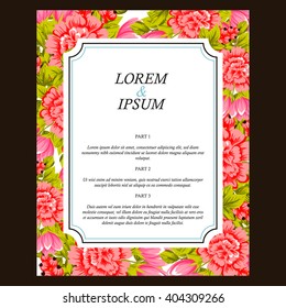 Vintage delicate invitation with flowers for wedding, marriage, bridal, birthday, Valentine's day. Romantic vector illustration.