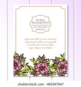 Vintage delicate invitation with flowers for wedding, marriage, bridal, birthday, Valentine's day.