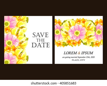 Vintage delicate invitation with flowers for wedding, marriage, bridal, birthday, Valentine's day.