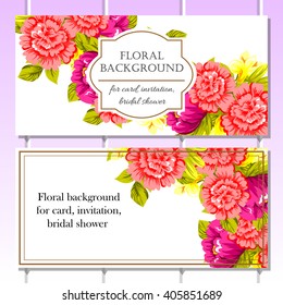 Vintage delicate invitation with flowers for wedding, marriage, bridal, birthday, Valentine's day.
