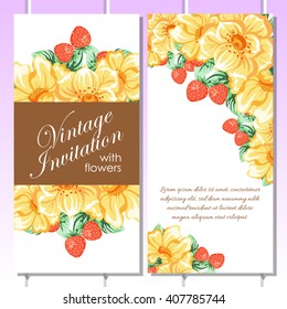 Vintage delicate invitation with flowers for wedding, marriage, bridal, birthday, Valentine's day. Romantic vector illustration.
