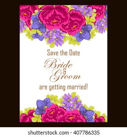 Vintage delicate invitation with flowers for wedding, marriage, bridal, birthday, Valentine's day. Romantic vector illustration.