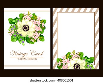 Vintage delicate invitation with flowers for wedding, marriage, bridal, birthday, Valentine's day.