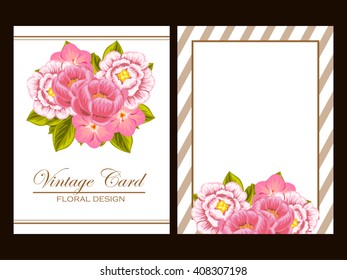 Vintage delicate invitation with flowers for wedding, marriage, bridal, birthday, Valentine's day. 