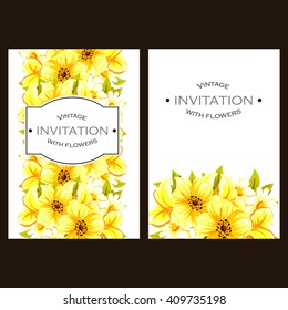 Vintage delicate invitation with flowers for wedding, marriage, bridal, birthday, Valentine's day.