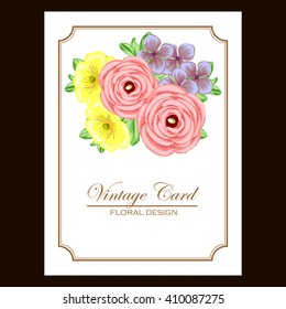 Vintage delicate invitation with flowers for wedding, marriage, bridal, birthday, Valentine's day.