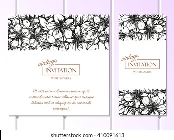 Vintage delicate invitation with flowers for wedding, marriage, bridal, birthday, Valentine's day. Romantic vector illustration.