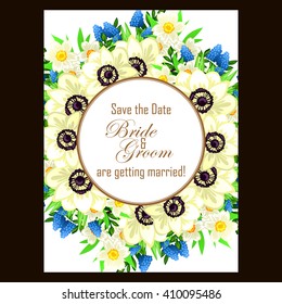 Vintage delicate invitation with flowers for wedding, marriage, bridal, birthday, Valentine's day. Romantic vector illustration.