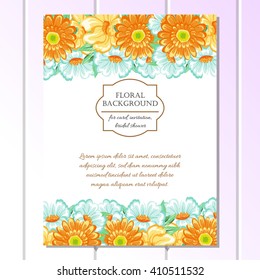 Vintage delicate invitation with flowers for wedding, marriage, bridal, birthday, Valentine's day. 