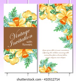 Vintage delicate invitation with flowers for wedding, marriage, bridal, birthday, Valentine's day. Romantic vector illustration.