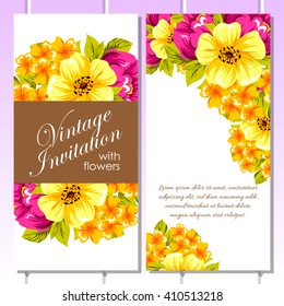 Vintage delicate invitation with flowers for wedding, marriage, bridal, birthday, Valentine's day.