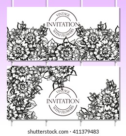 Vintage delicate invitation with flowers for wedding, marriage, bridal, birthday, Valentine's day. Romantic vector illustration.