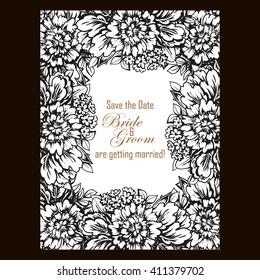 Vintage delicate invitation with flowers for wedding, marriage, bridal, birthday, Valentine's day. Romantic vector illustration.