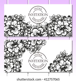 Vintage delicate invitation with flowers for wedding, marriage, bridal, birthday, Valentine's day. Romantic vector illustration.