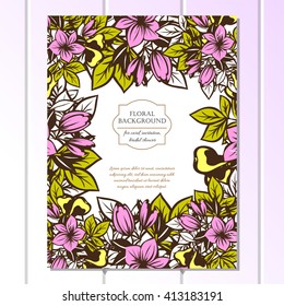Vintage delicate invitation with flowers for wedding, marriage, bridal, birthday, Valentine's day.
