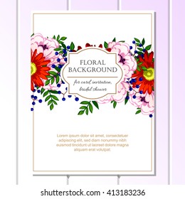 Vintage delicate invitation with flowers for wedding, marriage, bridal, birthday, Valentine's day.