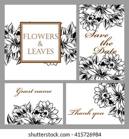 Vintage delicate invitation with flowers for wedding, marriage, bridal, birthday, Valentine's day. Romantic vector illustration.