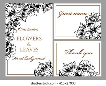 Vintage delicate invitation with flowers for wedding, marriage, bridal, birthday, Valentine's day. Romantic vector illustration.