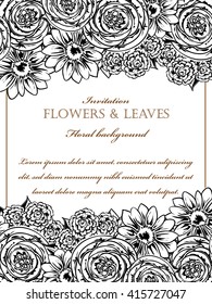 Vintage delicate invitation with flowers for wedding, marriage, bridal, birthday, Valentine's day. Romantic vector illustration.