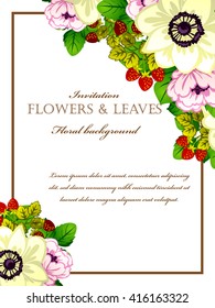 Vintage delicate invitation with flowers for wedding, marriage, bridal, birthday, Valentine's day. Romantic vector illustration.