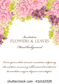 Vintage delicate invitation with flowers for wedding, marriage, bridal, birthday, Valentine's day. Romantic vector illustration.