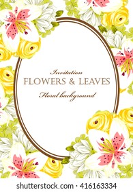 Vintage delicate invitation with flowers for wedding, marriage, bridal, birthday, Valentine's day. Romantic vector illustration.