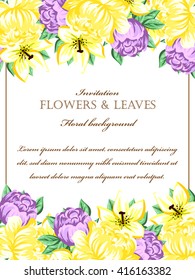 Vintage delicate invitation with flowers for wedding, marriage, bridal, birthday, Valentine's day. Romantic vector illustration.